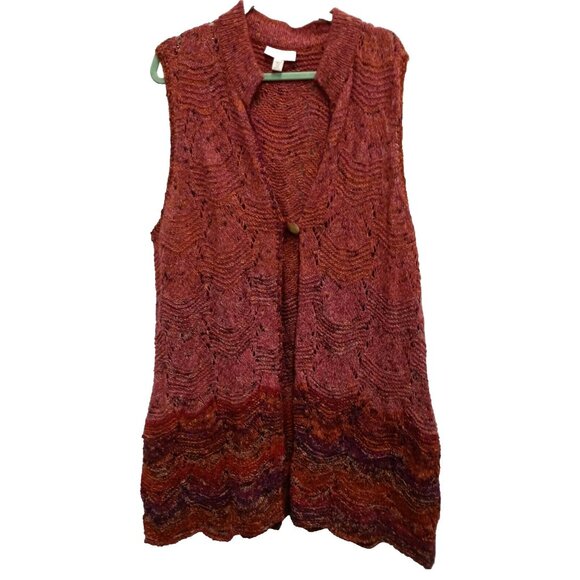 Coldwater Creek Womens Sweater Vest Size 2X Orange Pointelle Knit BOHO - Picture 1 of 9